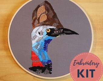 Southern Cassowary Embroidery Kit, Modern Embroidery, DIY Embroidery, Australian Bird