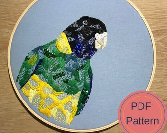 Embroidery Bird Pattern, Australian Parrot, PDF Pattern, Digital Download, Modern Embroidery, Bird Art