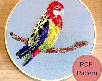 Embroidery Pattern, Eastern Rosella, Australian Native Bird, Modern Embroidery