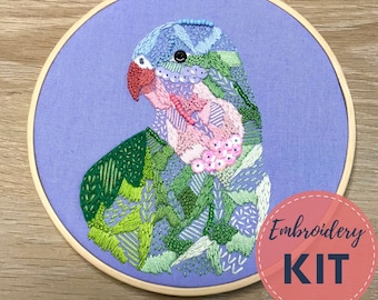 Embroidery Kit, Princess Parrot, Bird Art, Modern Embroidery, DIY Embroidery, Craft Kit