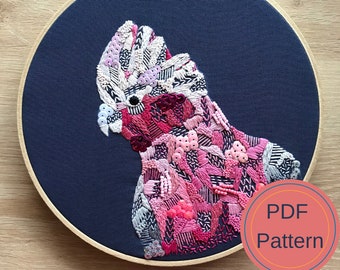 Modern Embroidery PDF Pattern, Galah, Hand Embroidery, Bird Art, Handmade Wall decor