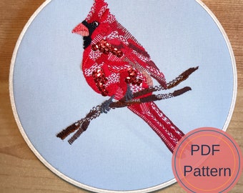 PDF Pattern Northern Cardinal, Modern Embroidery, Digital Download, Bird art