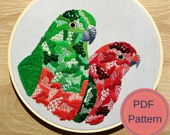 PDF Pattern - King Parrots, Modern Embroidery art, Handmade, DIY crafts