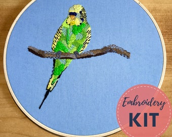 Budgerigar Embroidery Kit, Handmade, modern embroidery, DIY embroidery, Australian Bird, Budgie