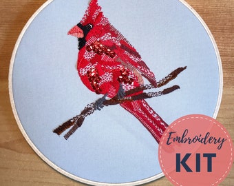 Northern Cardinal Embroidery Kit, Hand Embroidery, Modern, DIY Craft