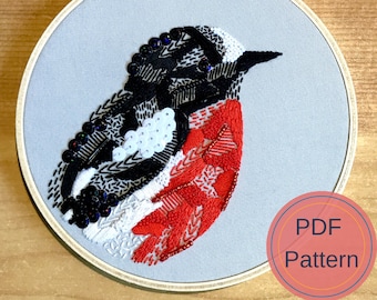 PDF Embroidery Pattern - Scarlet Robin - Australian Birds, Digital Download, DIY Embroidery