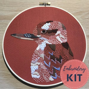 Embroidery Kit - Kookaburra - DIY Embroidery art, Bird Art, hand embroidery, diy craft