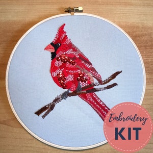 Northern Cardinal Embroidery Kit, Hand Embroidery, Modern, DIY Craft