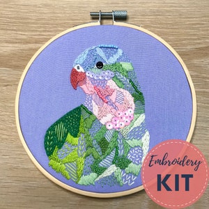 Embroidery Kit, Princess Parrot, Bird Art, Modern Embroidery, DIY Embroidery, Craft Kit