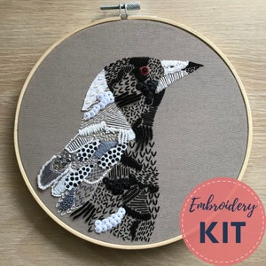 Embroidery Kit - Magpie - DIY Embroidery art, Bird Art