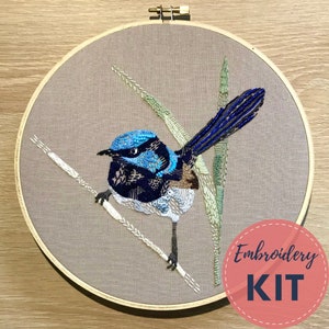 Embroidery Kit - Superb Fairy Wren - DIY Embroidery art, Hoop Art, diy craft