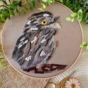 Tawny Frogmouth Digital Downloadable Pattern, Modern Embroidery art, Handmade PDF Pattern, Australian bird, Bird Art image 3