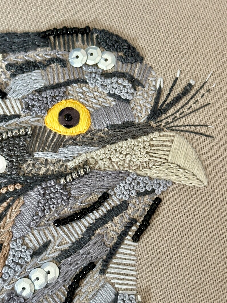 Tawny Frogmouth Digital Downloadable Pattern, Modern Embroidery art, Handmade PDF Pattern, Australian bird, Bird Art image 2