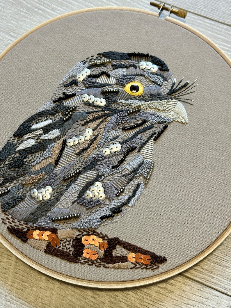 Tawny Frogmouth Digital Downloadable Pattern, Modern Embroidery art, Handmade PDF Pattern, Australian bird, Bird Art image 8