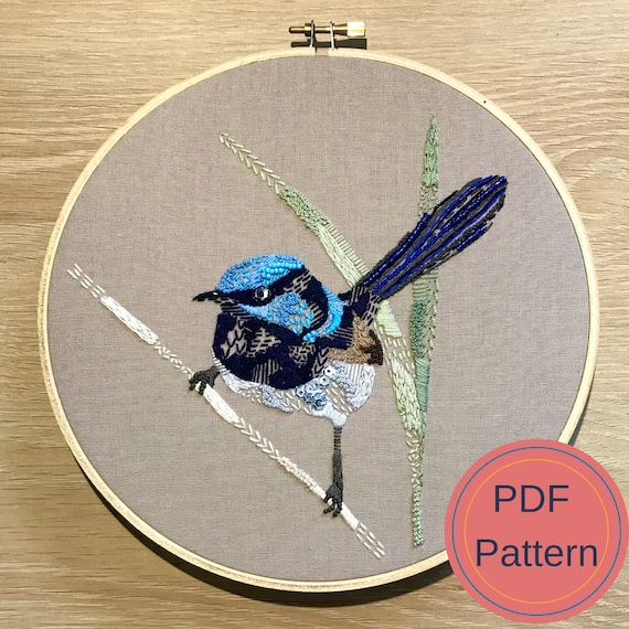 Wren cross stitch Blue wren art Fairy wren cross stitch Cross stitch PDF Wren embroidery Cross stitch pattern Australia cross stitch