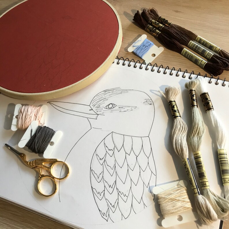 Embroidery Kit Kookaburra DIY Embroidery art, Bird Art, hand embroidery, diy craft image 6