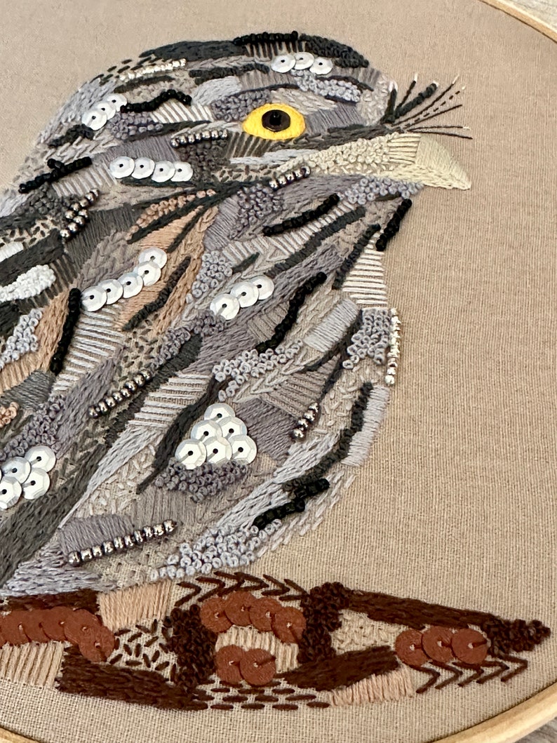 Tawny Frogmouth Digital Downloadable Pattern, Modern Embroidery art, Handmade PDF Pattern, Australian bird, Bird Art image 4