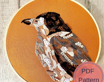 Wzór na ptaka rzeźnika, do pobrania w wersji cyfrowej, PDF, australijski ptak, haft DIY