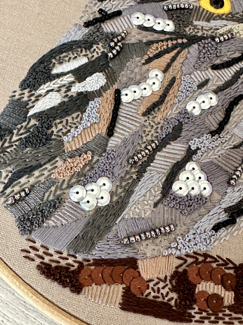 Tawny Frogmouth Digital Downloadable Pattern, Modern Embroidery art, Handmade PDF Pattern, Australian bird, Bird Art image 6
