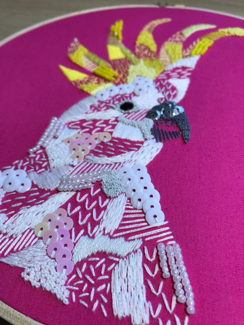 Australian Bird PDF Pattern, Sulphur Crested Cockatoo, Modern Embroidery art, Handmade, DIY Wall Art, image 3