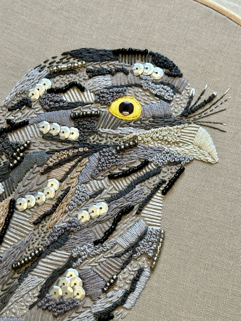 Tawny Frogmouth Digital Downloadable Pattern, Modern Embroidery art, Handmade PDF Pattern, Australian bird, Bird Art image 7