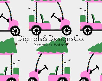 Patrón digital navideño sin fisuras / patrón de repetición continua / Carro de golf navideño preppy / tema del club de campo / descarga instantánea fácil