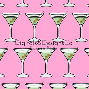 Seamless Martini Digital Pattern | continuous repeat pattern | classy pink martini Design | dirty martini with olives | instant download