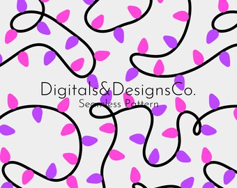 Patrón digital navideño sin costuras / patrón de repetición continua / Diseño de luces navideñas / luces navideñas rosas y púrpuras / descarga instantánea