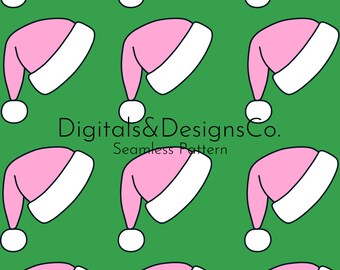 Patrón digital navideño sin fisuras / patrón de repetición continua / Diseño de sombrero de Navidad / sombrero de Santa rosa de dibujos animados / descarga instantánea fácil