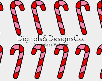 Patrón digital navideño sin costuras / Patrón de repetición sin costuras / Diseño de bastón de caramelo navideño / Bastón de caramelo rojo y rosa / descarga instantánea fácil