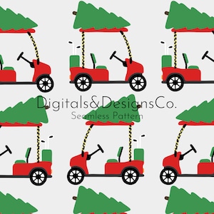 Seamless Christmas Digitale Anleitung | Nahtlose Wiederholungsmuster | Weihnachten Golf Design | Festlicher roter und grüner Golfwagen | sofortiger Download