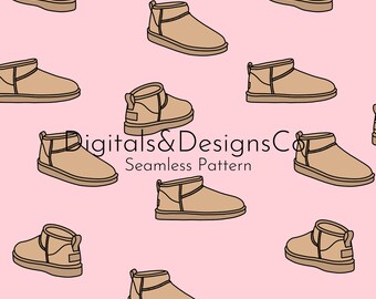 Impresión digital perfecta, botas UGG lindas y preppy, patrón de otoño, patrón de ultra mini ugg, diseño de dibujos animados ultra mini ugg, descarga instantánea PNG