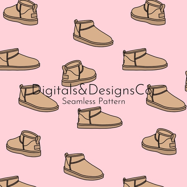 Seamless Digital Print, Cute and Preppy UGG Boots, Fall Pattern, Ultra Mini Ugg Pattern, Ultra Mini Ugg Cartoon Design, Instant Download PNG