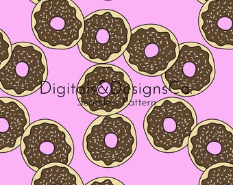 Impresión digital sin costuras, adorable diseño de rosquilla glaseada, postre de chocolate, diseño de rosquilla de dibujos animados sin costuras, patrón digital de rosquilla continua,