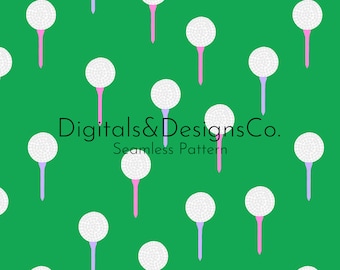 Impresión digital perfecta, lindos y preppy Tees de golf Pelotas de golf, rosa y verde, club de campo, descarga instantánea PNG JPG, patrón continuo