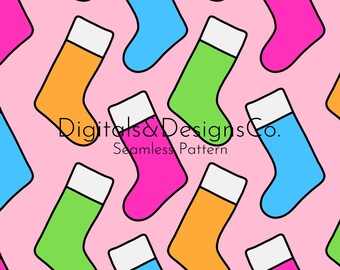 Patrón digital navideño sin costuras / Patrón de repetición sin costuras / Diseño de medias navideñas / Medias de arco iris coloridas / descarga instantánea fácil