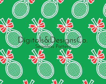 Patrón digital navideño sin costuras / Patrón de repetición sin costuras / Raqueta de tenis navideña / Tenis rojo y verde festivo / descarga instantánea