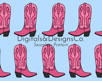 Patrón digital vaquero sin costuras / patrón de repetición continua / botas vaqueras rosas Diseño / botas vaqueras / patrón occidental / descarga instantánea