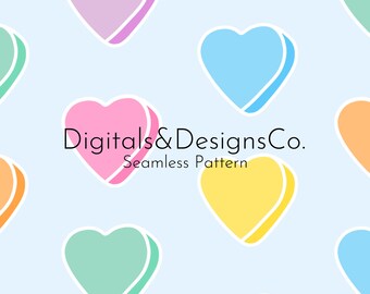 Seamless Candy Hearts Digital Pattern / patrón continuo / Diseño del Día de San Valentín / Heart Candy / Patrón de San Valentín / descarga instantánea