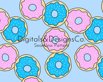 Impresión digital sin costuras, adorable diseño de donut glaseado, colorido, patrón digital de donut dulce, impresión de postre, diseño de donut de dibujos animados