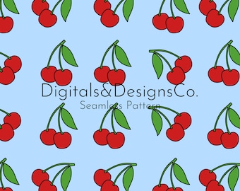Impresión digital sin costuras, diseño de cereza lindo y afrutado, cerezas, diseño de fruta linda, patrón digital continuo, PNG instantáneo y descarga JPG
