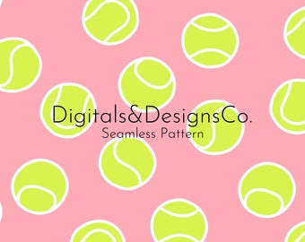 Impresión digital sin costuras, lindo y elegante patrón de pelota de tenis preppy, rosa y verde lima, club de campo, patrón de tenis de dibujos animados, PNG instantáneo