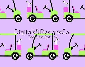 Carro de golf sin costuras Patrón digital / patrón de repetición continua / diseño de carrito de golf preppy / golf de club de campo / descarga instantánea fácil