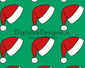 Patrón digital navideño sin costuras / patrón de repetición continua / Diseño de sombrero de Santa Navidad / sombrero de Santa rojo clásico / descarga instantánea fácil