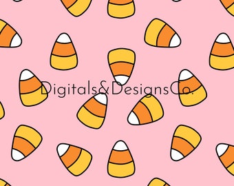 Impresión digital sin costuras, tema lindo y preppy de Halloween, patrón de maíz dulce, patrón de maíz de caramelo de dibujos animados, patrón de halloween de maíz de caramelo, diseño digital continuo
