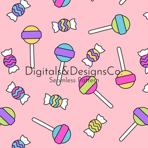 Stampa digitale senza soluzione di continuità, Tema di Halloween carino e preppy, Modello di caramelle, Design di caramelle dei cartoni animati, Modello digitale continuo, Download istantaneo