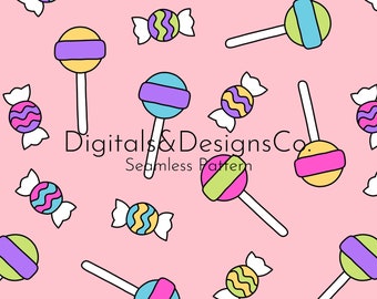 Impresión digital sin costuras, tema lindo y preppy de Halloween, patrón de caramelos, diseño de caramelo de dibujos animados, patrón digital continuo, descarga instantánea