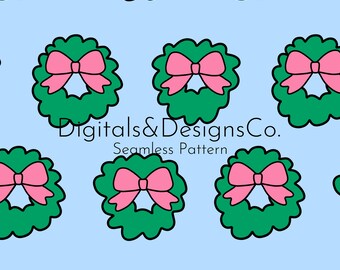 Patrón digital navideño sin costuras / Patrón de repetición sin costuras / Diseño de corona navideña / corona preppy con lazos / descarga instantánea fácil