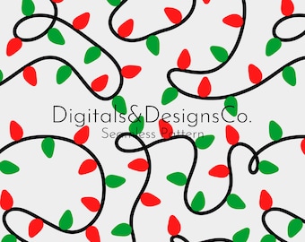 Patrón digital navideño sin fisuras / patrón de repetición continua / Diseño de luces navideñas / luces navideñas rojas y verdes / descarga instantánea