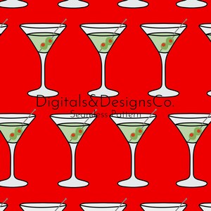 Seamless Christmas Martini Digital Pattern | continuous repeat pattern | festive martini Design | dirty martini | easy instant download